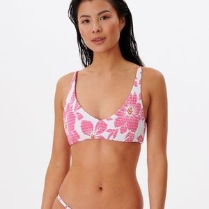 Rip Curl Azalea Shirred Long Line pink bikini top, size medium